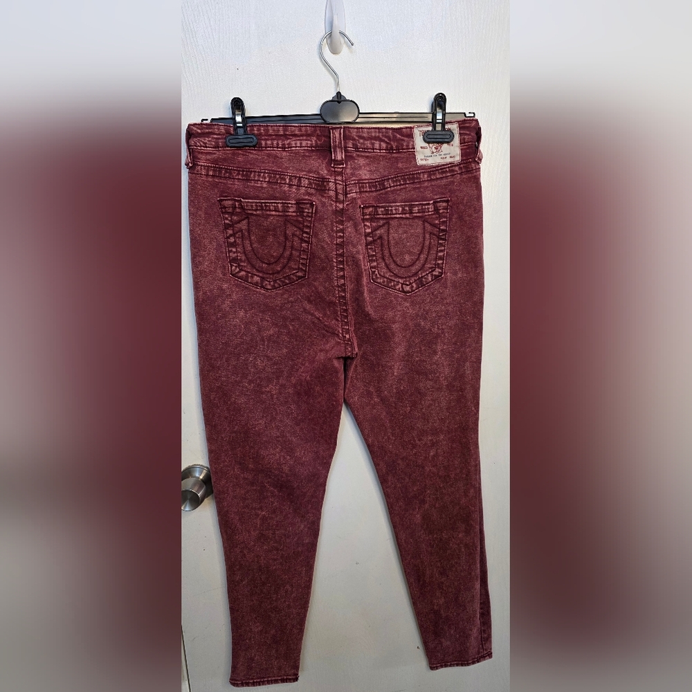 *2 For $40* True Religion Halle High Rise Burgundy Super Skinny Jeans - Picture 2 of 13